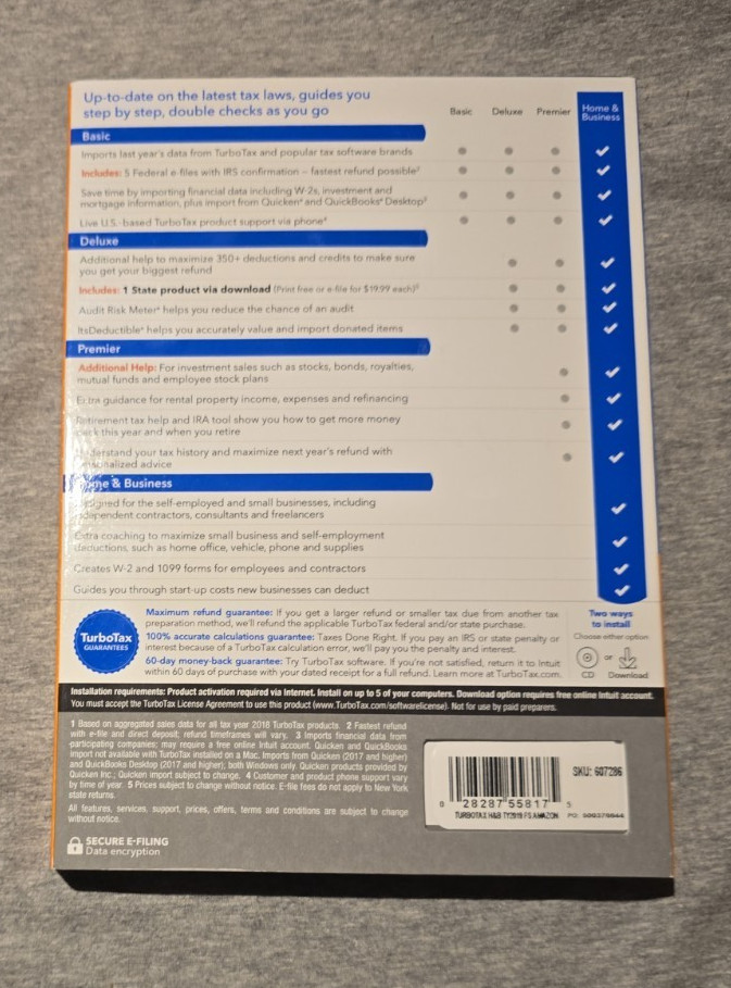 Turbo Tax Home & Business 2019