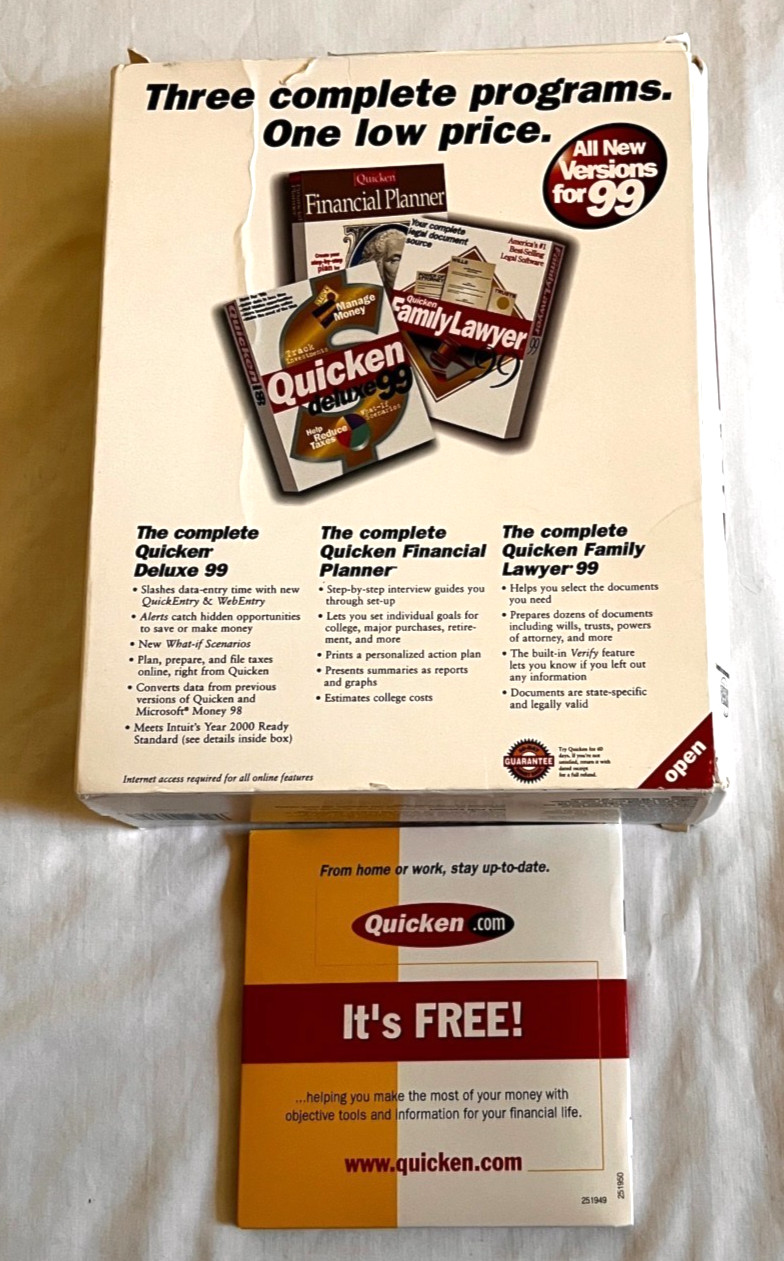 Quicken Suite 99 For Windows 95 / 98 / NT w/Family Lawyer & Financial Planner