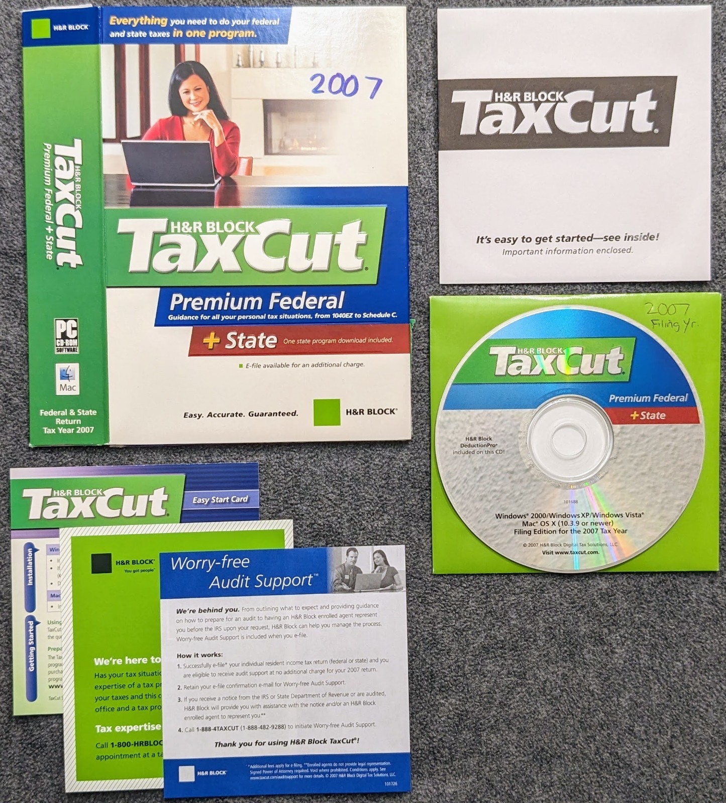 TaxCut 2007 Premium Federal + State Tax Year Software CD Windows Mac H&R Block
