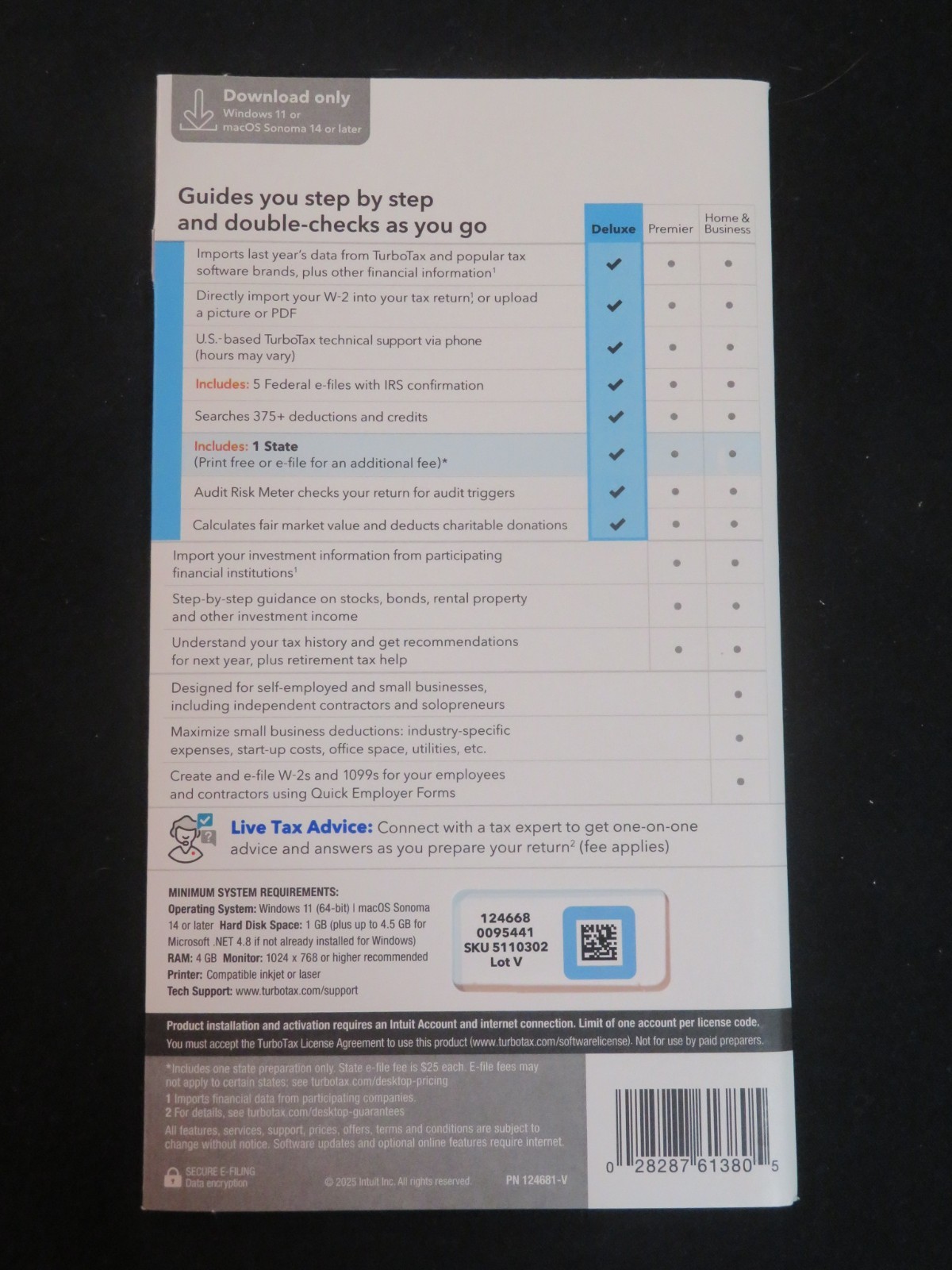 Genuine 2025 Intuit Turbotax Deluxe Federal State Window Mac From Staples