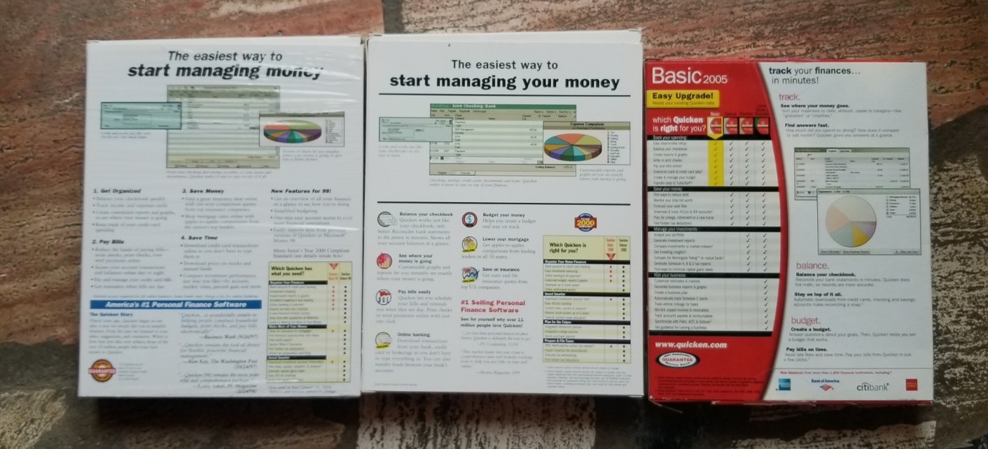 3 Disc Bundle Quicken Basic 99, Quicken 2000, Quicken 2005 For Windows 95/98/NT