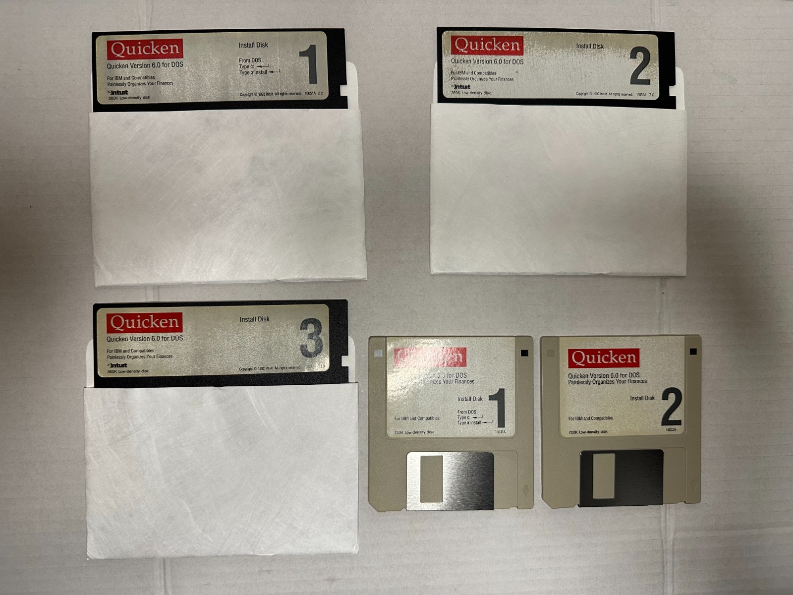 Vintage Intuit Quicken for DOS IBM Version 6.0 3.5″ & 5 1/4″ Floppy Disks VTG