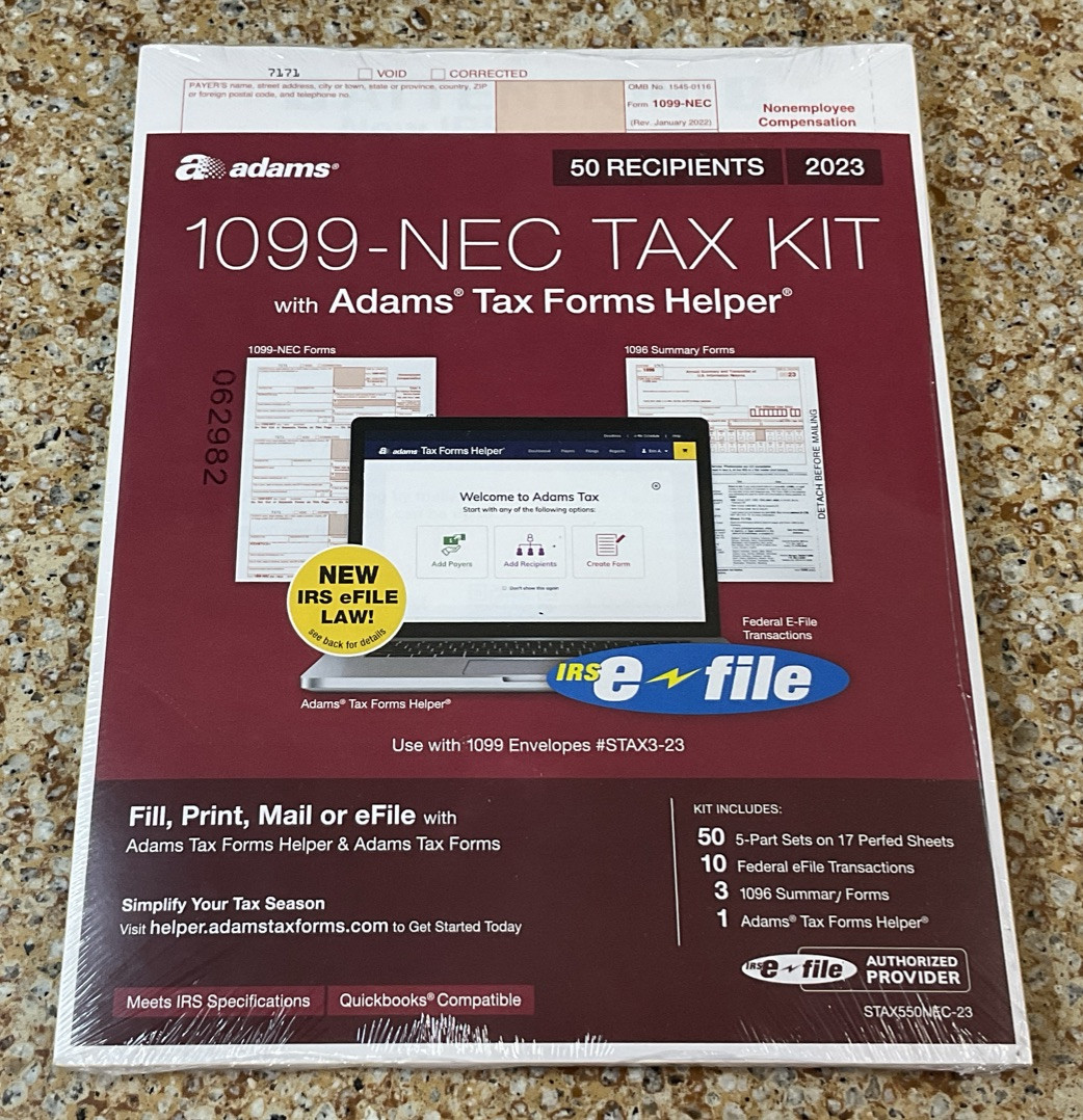 2023 ADAMS 1099-NEC TAX KIT FORMS 5-PART 50 RECIPIENTS+SUMMARY