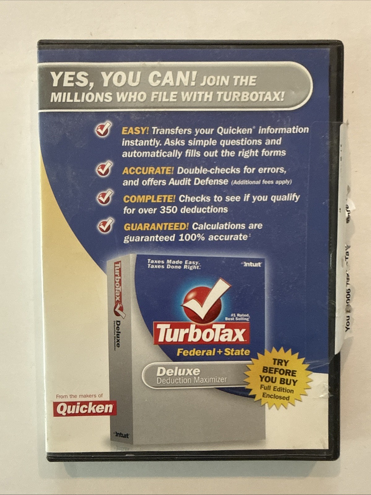 TurboTax Deluxe 2006 Trial CD Intuit Vintage Tax Software w/ Case Not For Resale