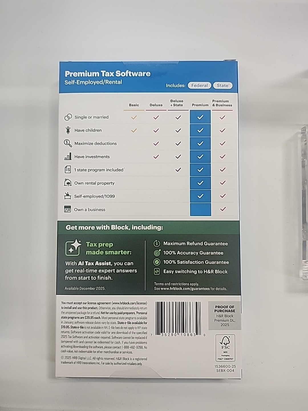 H&R Block Tax Software Premium 2025 PC/Mac [Key Card]