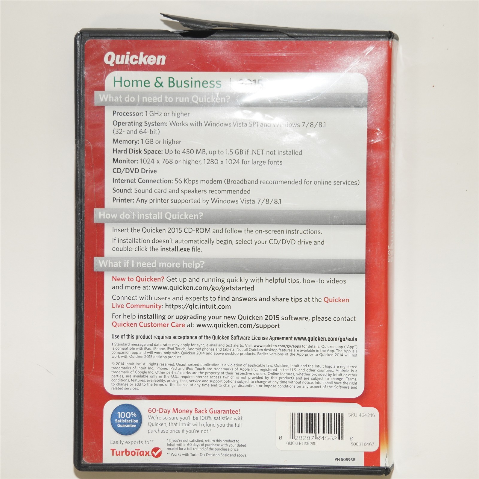 Quicken 2015 Home & Business Finance Software Window Vista SP1, 7, 8, 8.1