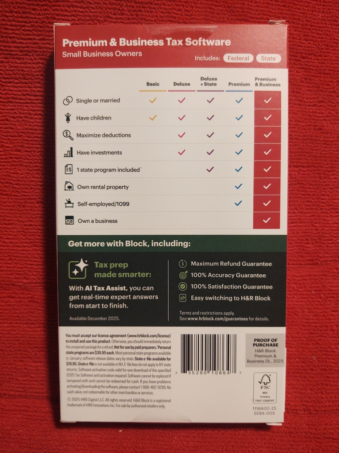 New 2025 H&R Block Tax Software Premium & Business Edition for Win/PC [Key Card]