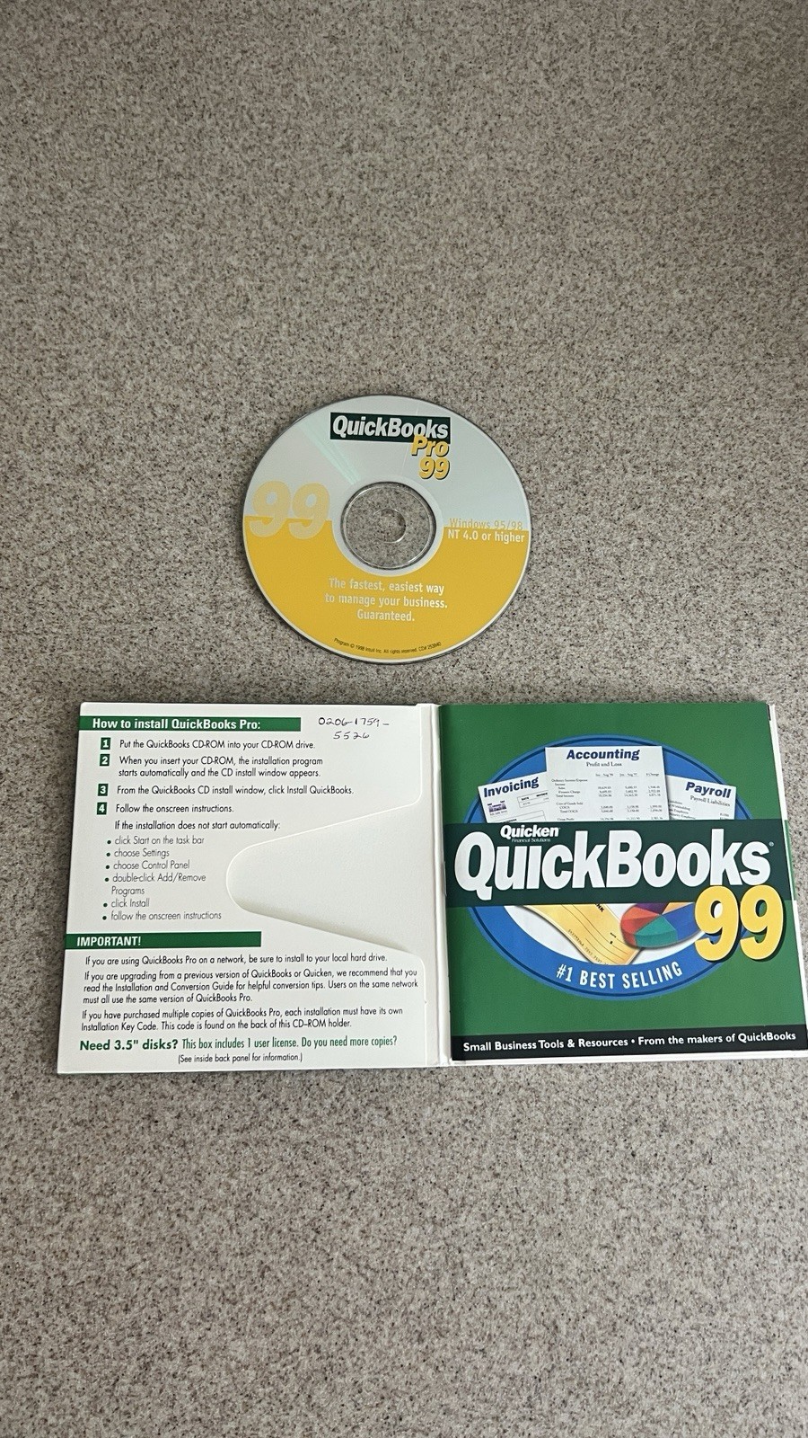 Vintage QuickBooks Pro 99 Big Box Software 100% Complete CIB Windows 95 98 Y2K