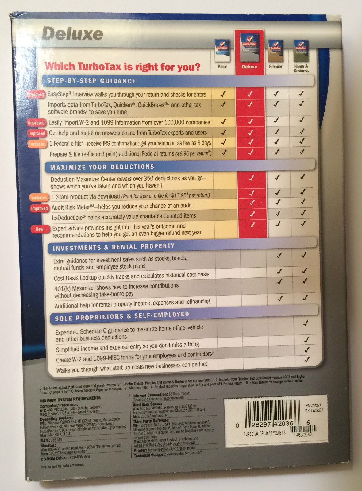 Intuit TurboTax 2008 Deluxe Edition Federal + State LNC!