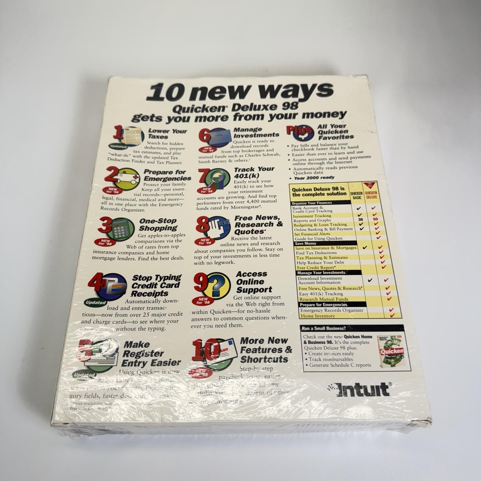 Vintage Quicken Deluxe 98 Windows Accounting Software Intuit Retail Box Sealed