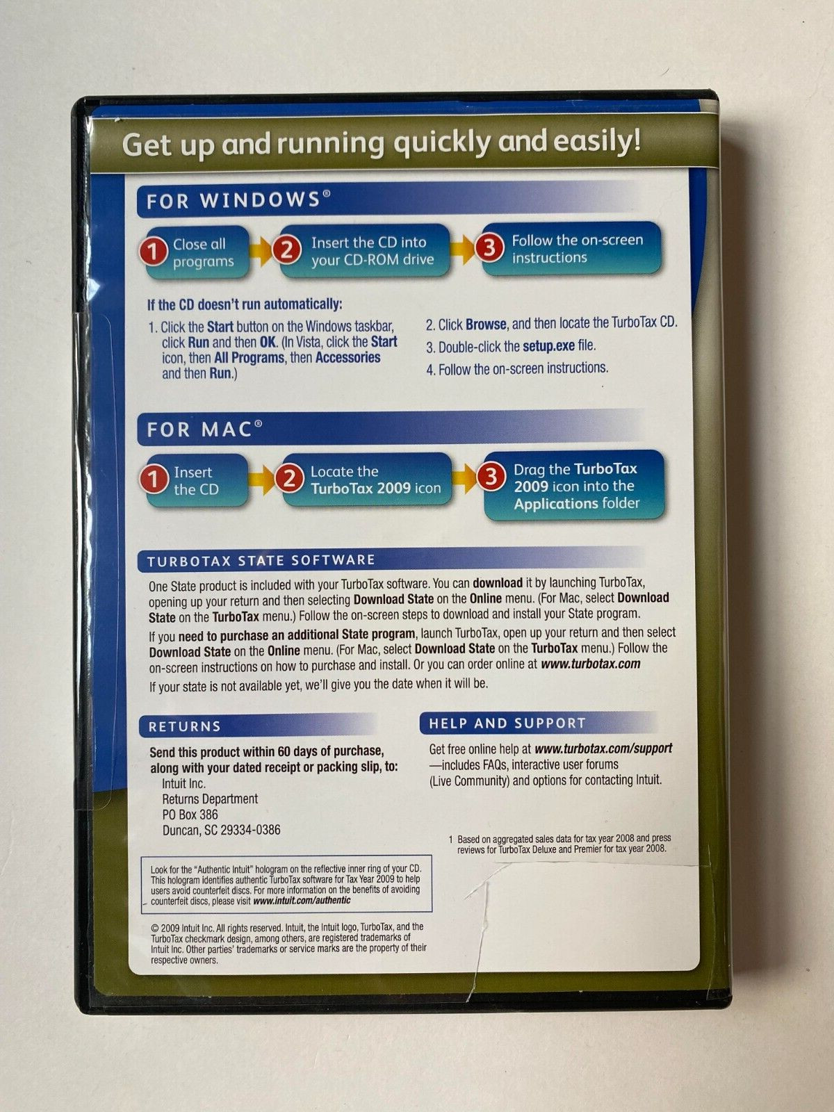 2009 TurboTax Federal Tax Return Home & Business Turbo Tax Intuit – Windows/Mac