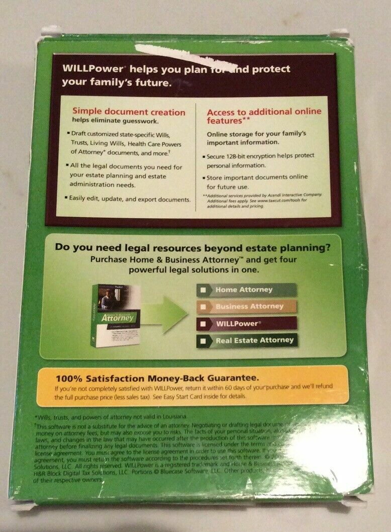 H&R Block Will Power Maker and Living Trust Full Version WillPower NEW CD