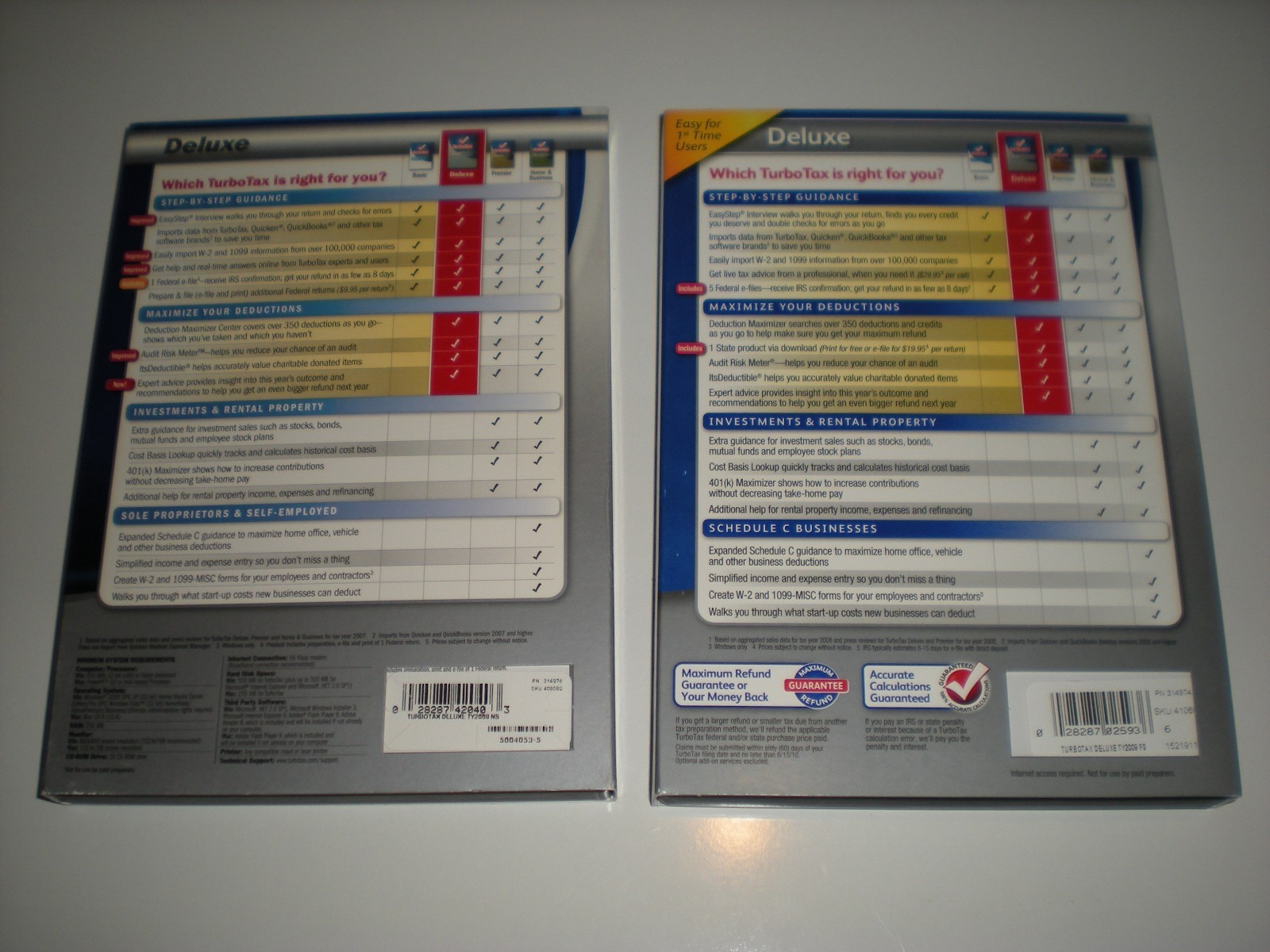 Turbotax 2008 Deluxe (Federal only) with 2009 Deluxe & State. Sealed new boxes.