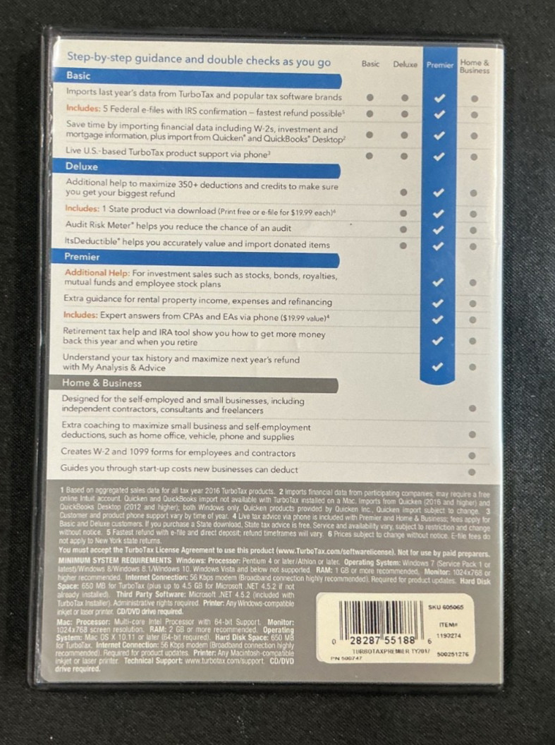 TurboTax Premier Investments & Rental Property, Federal & State 2017, PreOwned