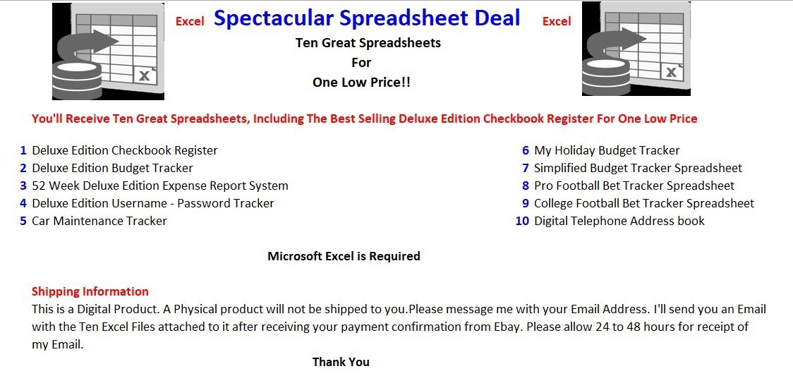 Spectacular Spreadsheet Deal, 10 Excel Templates, one low price, PC or Android