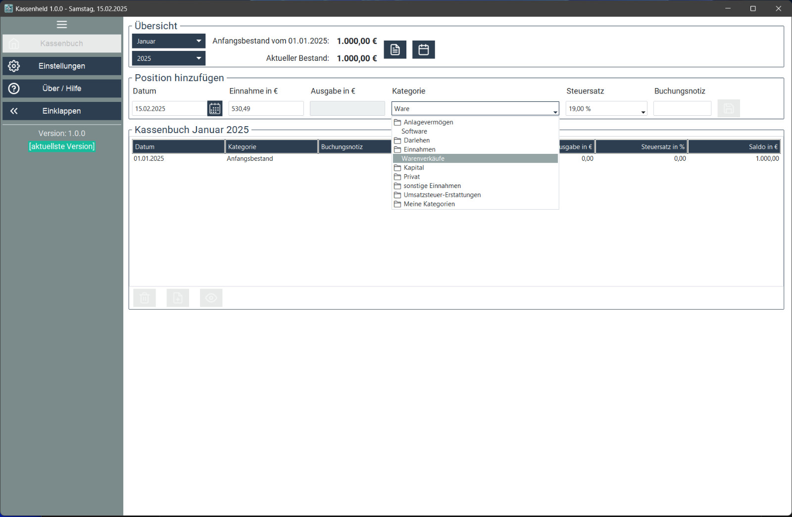 Digital cash book GoBD export PDF management of the cash book without Excel