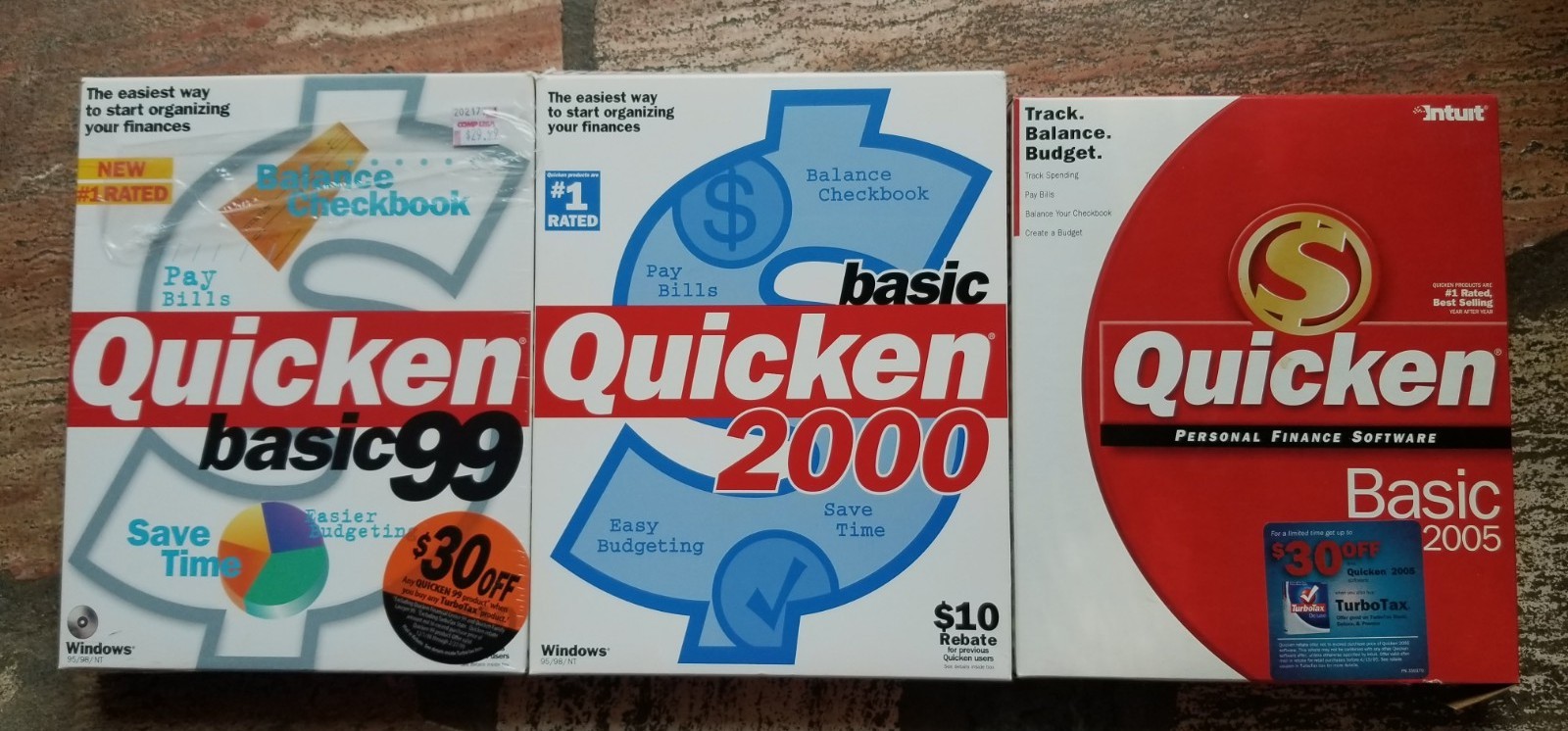 3 Disc Bundle Quicken Basic 99, Quicken 2000, Quicken 2005 For Windows 95/98/NT