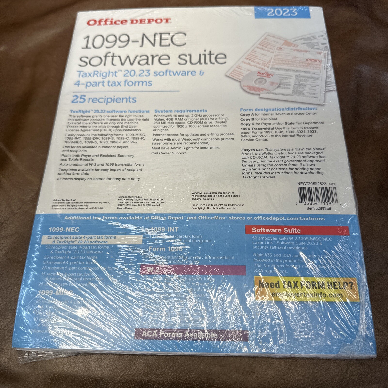 Office Depot 1099-NEC Software Suite 2023 25 Recipients New Sealed TaxRight USA