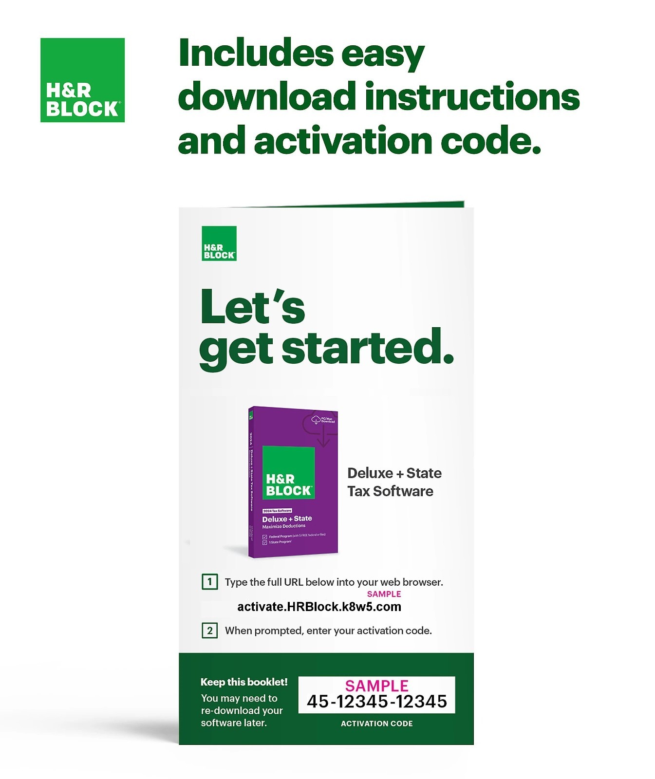 New 2024 H&R Block Tax Software Deluxe+State Edition for PC/MAC [Key Card]