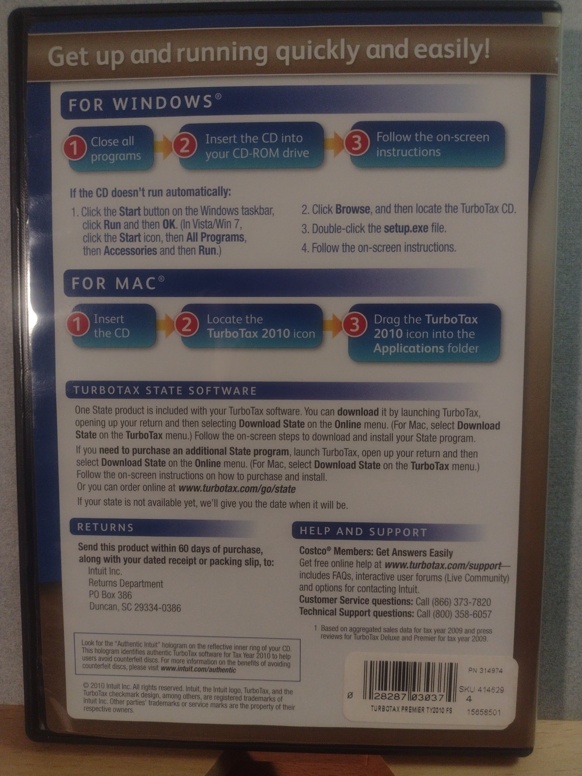 2011 TurboTax Home and Business CD Windows/Mac