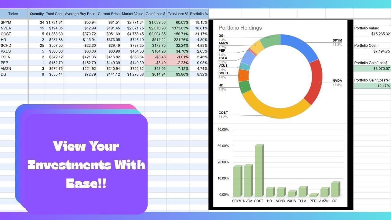 Simple Portfolio Tracker – Google Sheets Investment Allocation Spreadsheet