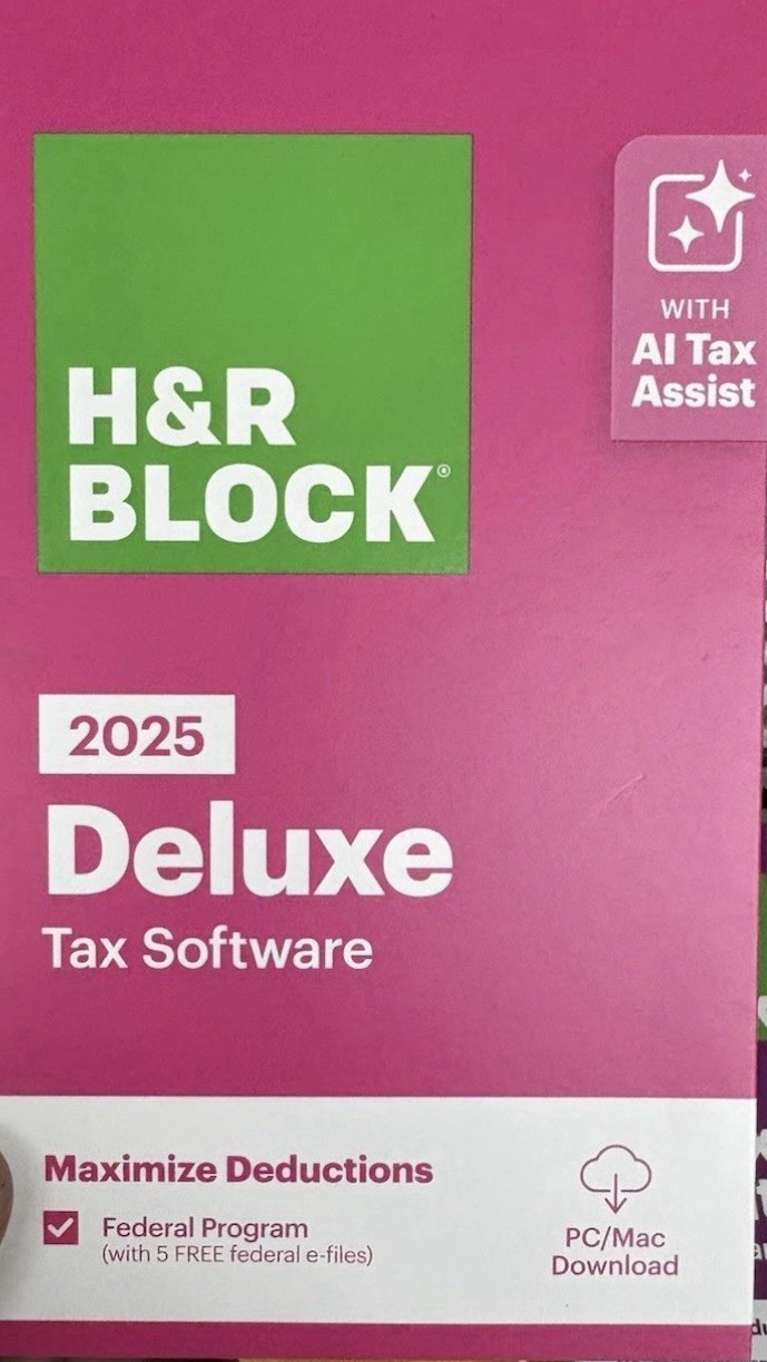 2025 H&R Block Tax Software Deluxe PC/Mac NO STATE Key Card Inside