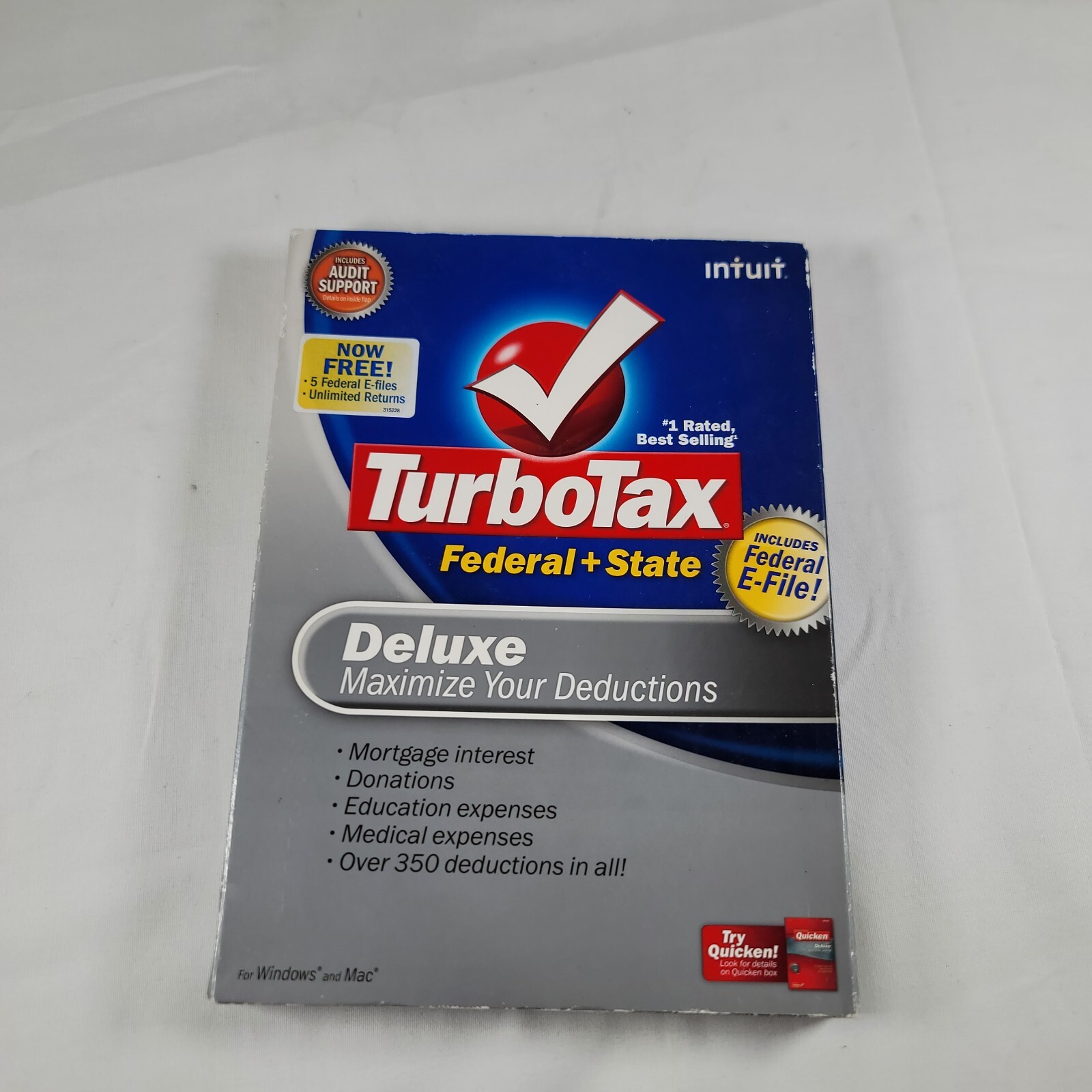 2008 Turbo Tax Deluxe Federal and State, with box