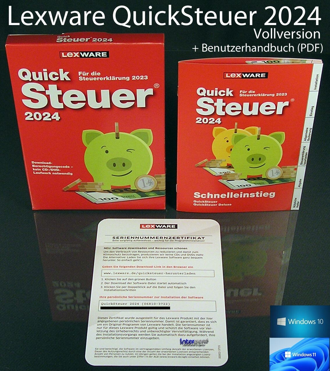 Lexware QuickSteuer 2024 Vollversion Box, Handbuch (PDF) Steuerjahr 2023 OVP NEU