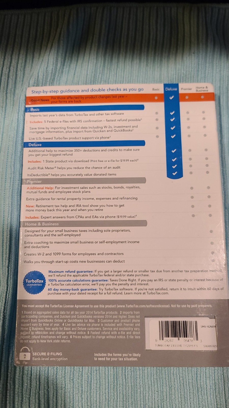 Turbotax 2015 Deluxe. Federal and State. New