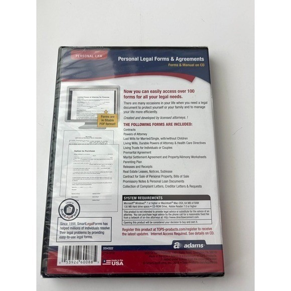 Legal Forms Software Adams Personal Agreements CD Manual New