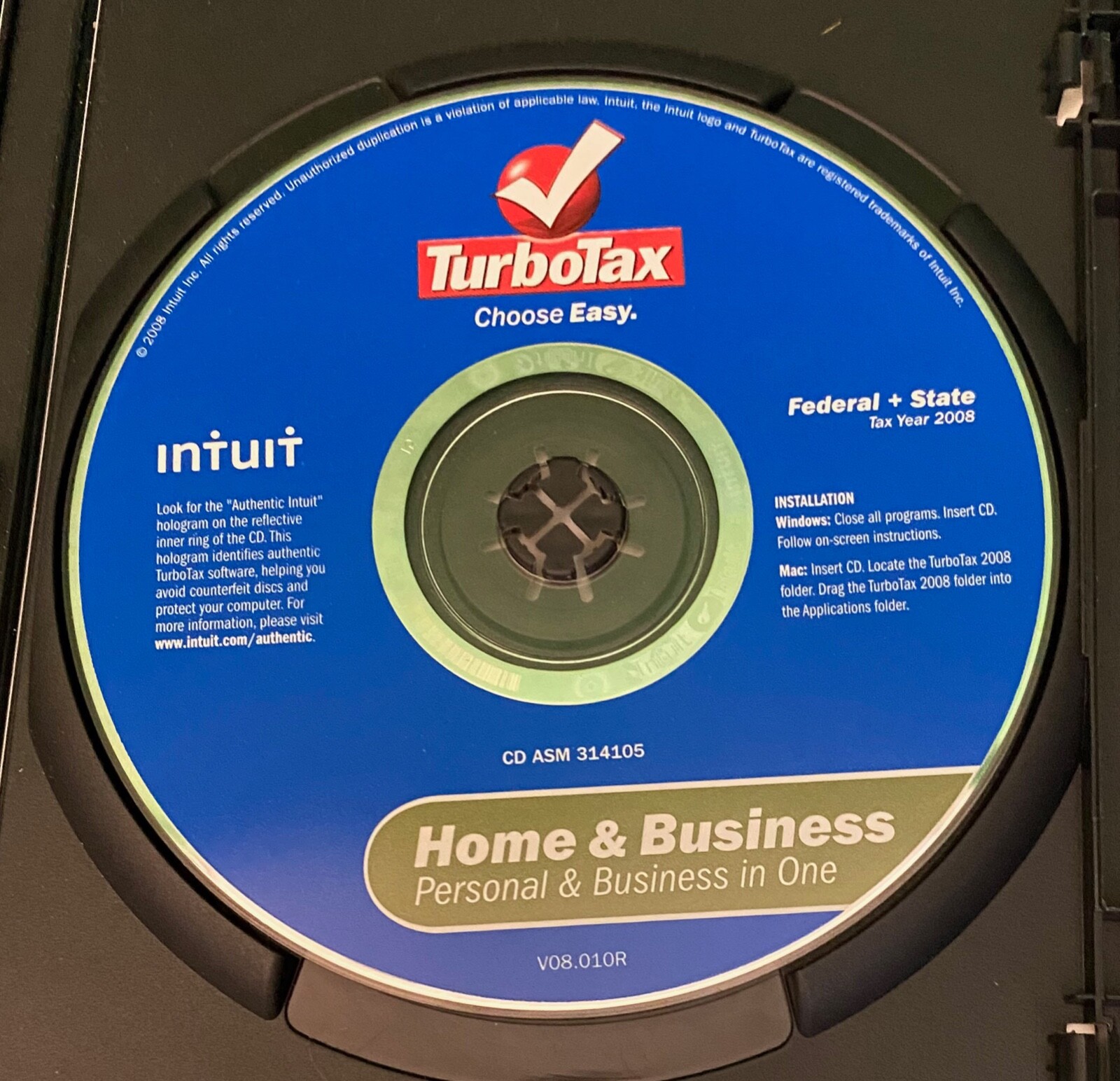 2008 Turbo Tax Home & Business Personal & Business In One Windows & Mac.