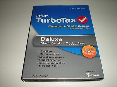 Turbotax 2013 Deluxe. Federal & State + Federal E-file. Ugly new sealed box.