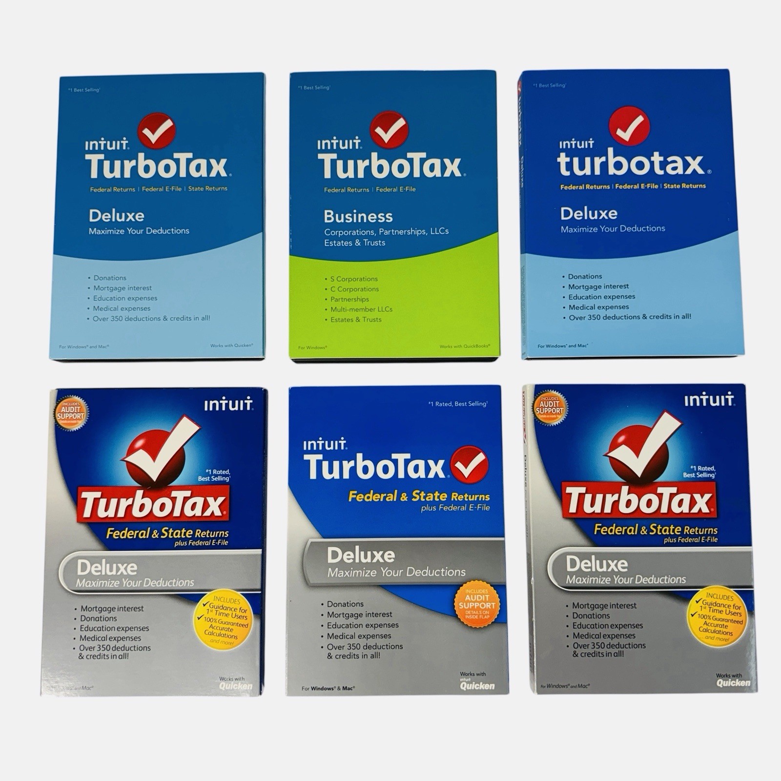 Intuit Turbo Tax Deluxe Business Federal Sate 2011, 2012, 2013, 2015, 2018 Lot 6