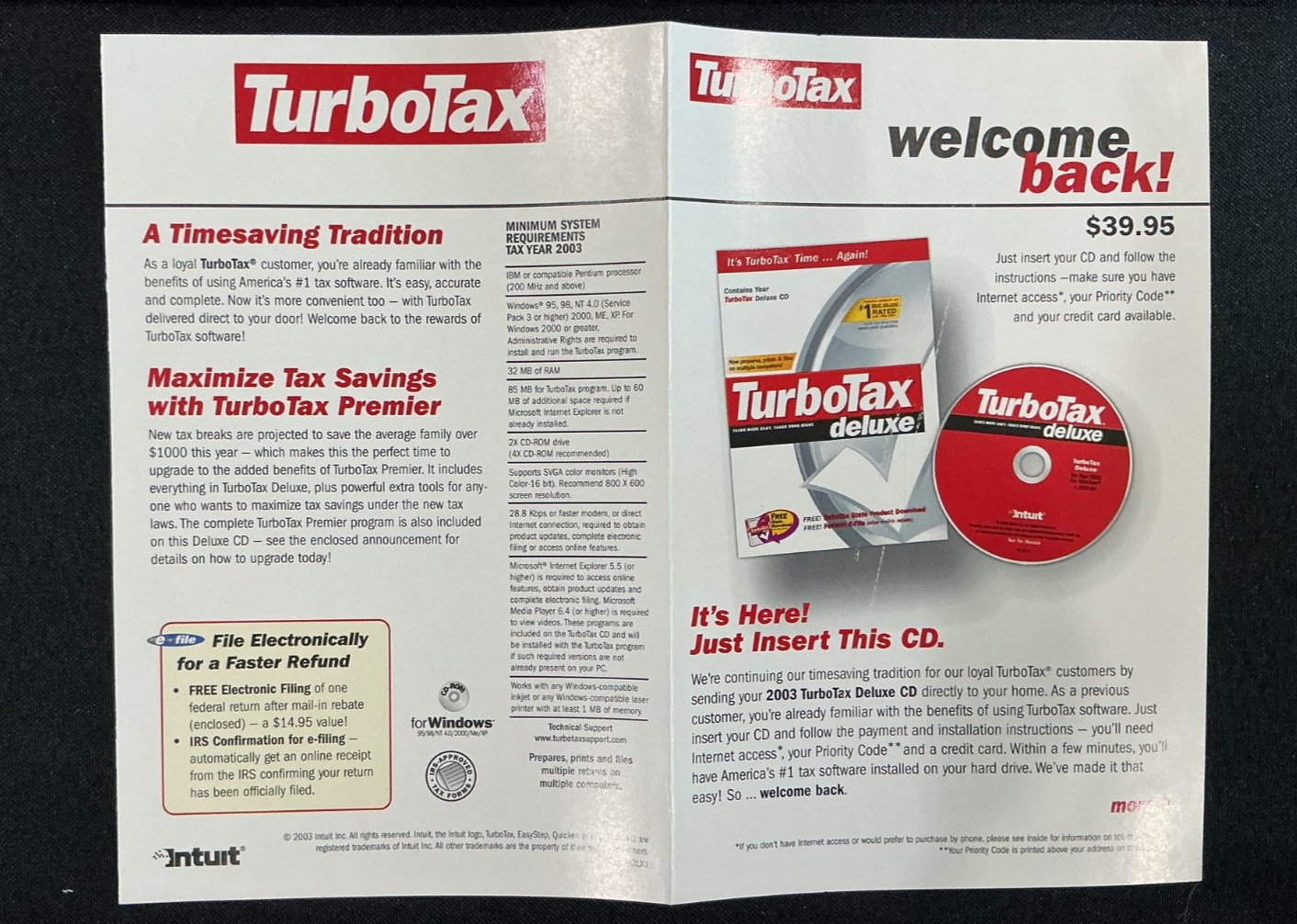 TurboTax Deluxe Software, 2003 Tax Year, Federal and State Tax CDs, Intuit
