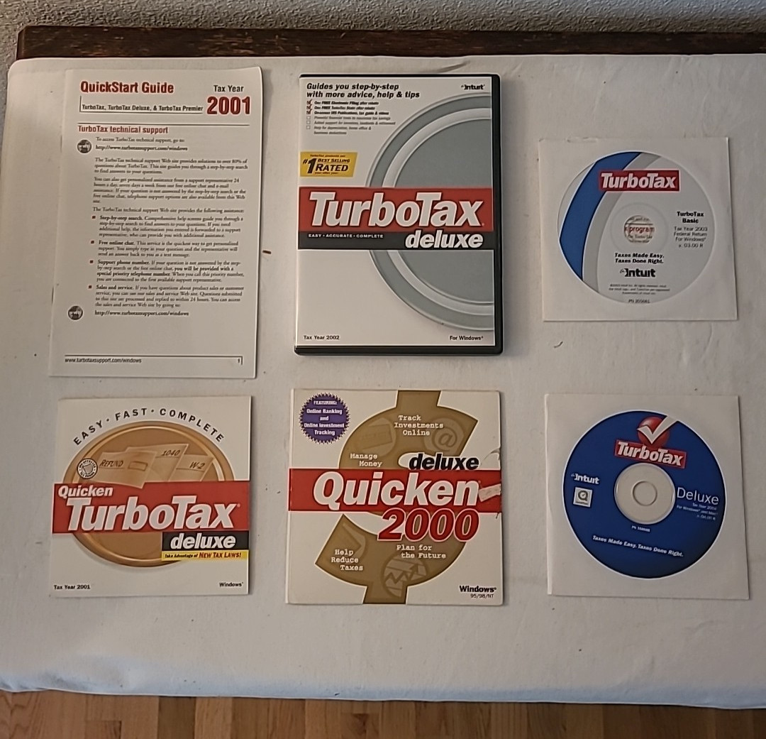 Vintage TurboTax Intuit CD Lot: Quicken 2000, TurboTax 2001, ’02, ’03, 04