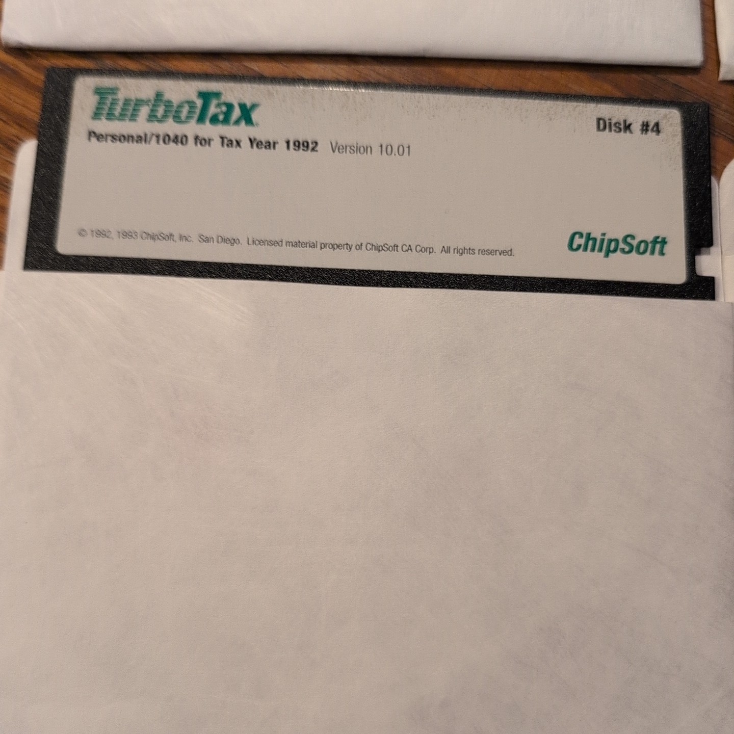 TurboTax Personal 1040 Tax Year 1992 Version 10.01 ChipSoft 5.25″ Floppy 1 2 3 4