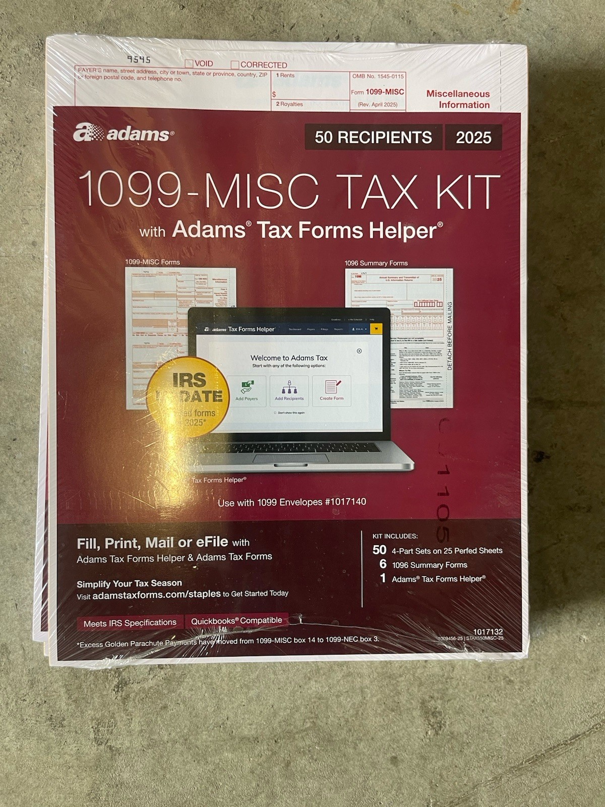 2025 Adams 1099-MISC TAX KIT Forms 4-Part 50 Recipients w Tax Forms Helper