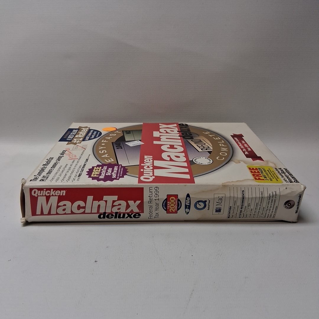 1999 Quicken MacInTax Deluxe in Big Box Complete Federal/State CD disc Vintage