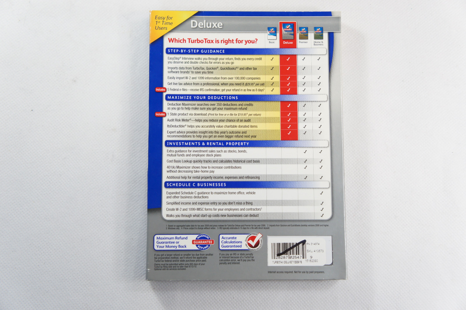 NEW Intuit Tax Year 2009 TurboTax Deluxe Federal and State Includes E-File/LN!