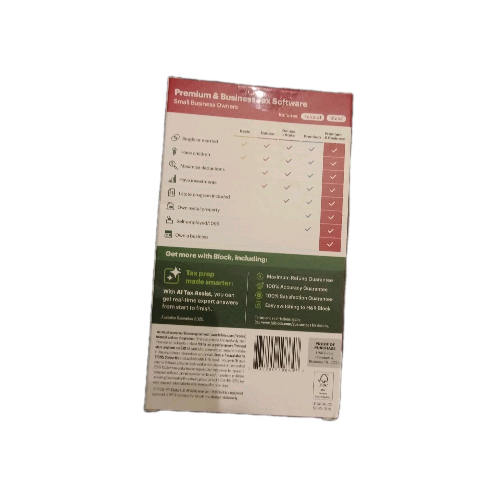 H&R Block Tax Software Premium & Business 2025, PC Only Key Card