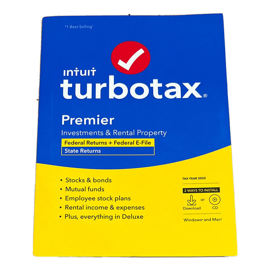 TurboTax Premier 2022 Physical CD license PC Mac Federal State Investment Rental