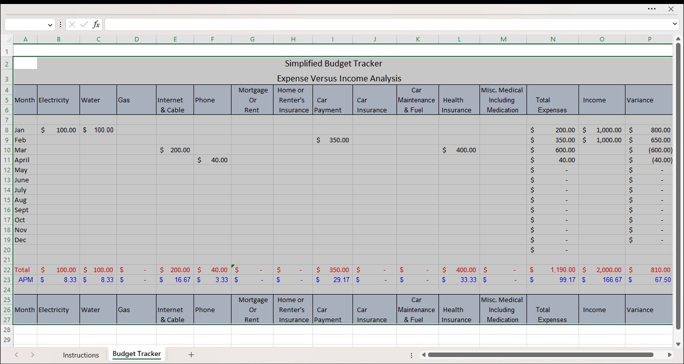 Simplified Budget Tracker Excel Spreadsheets, Template for PC or Android