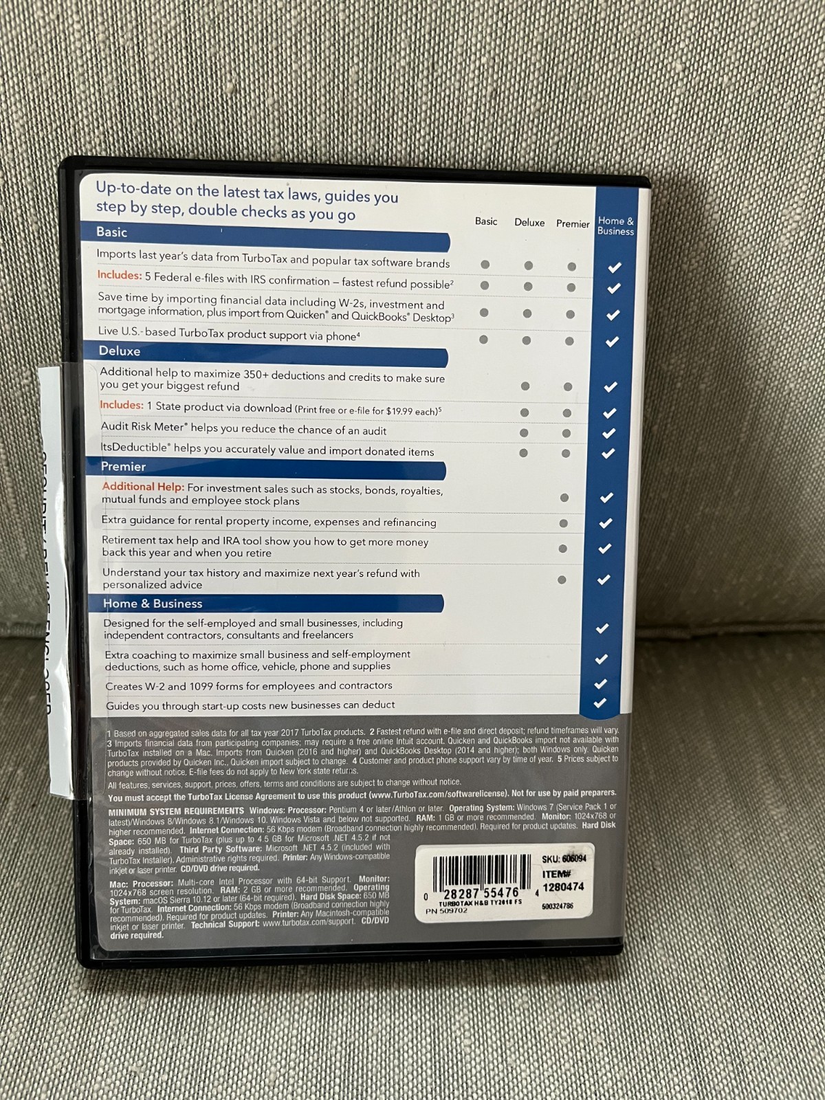 2018 TurboTax Home & Business federal e-file & state tax return for PC & Mac CD