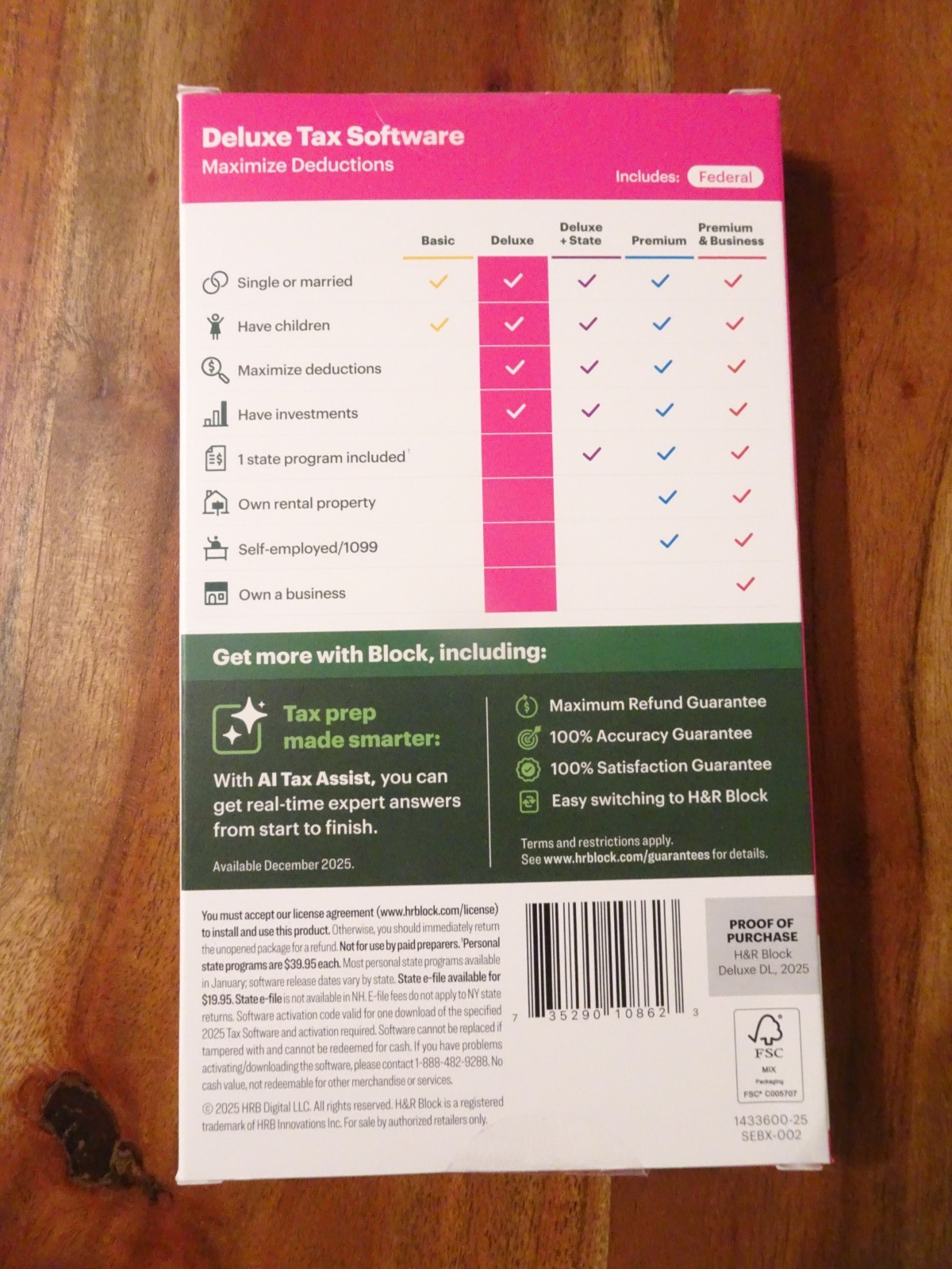 2025 H&R Block Tax Software Deluxe PC/Mac NO STATE Key Card Inside