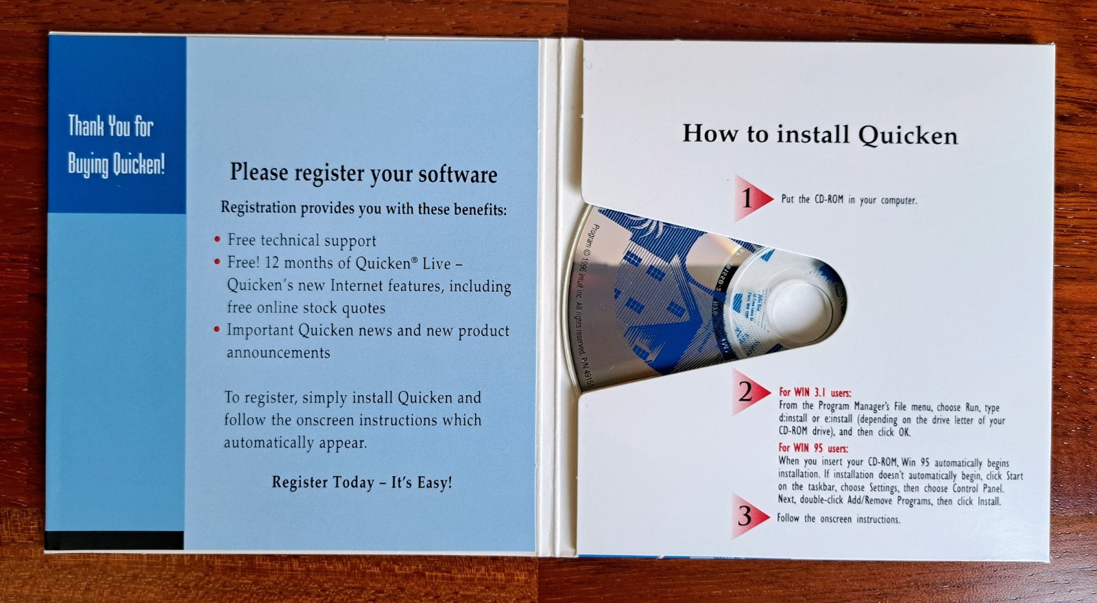Quicken Version 6 for Windows 95 and 3.1, 1996, CD