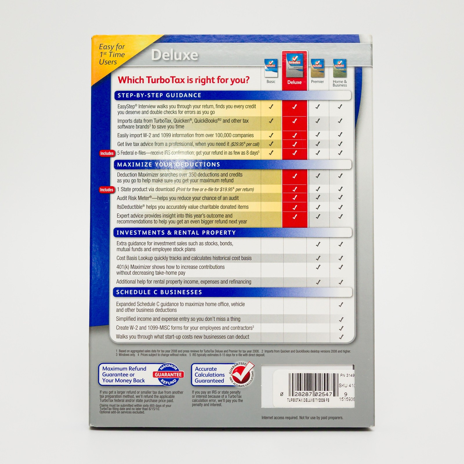 Intuit TurboTax Deluxe 2009 Federal & State Tax Software Windows Mac Retail