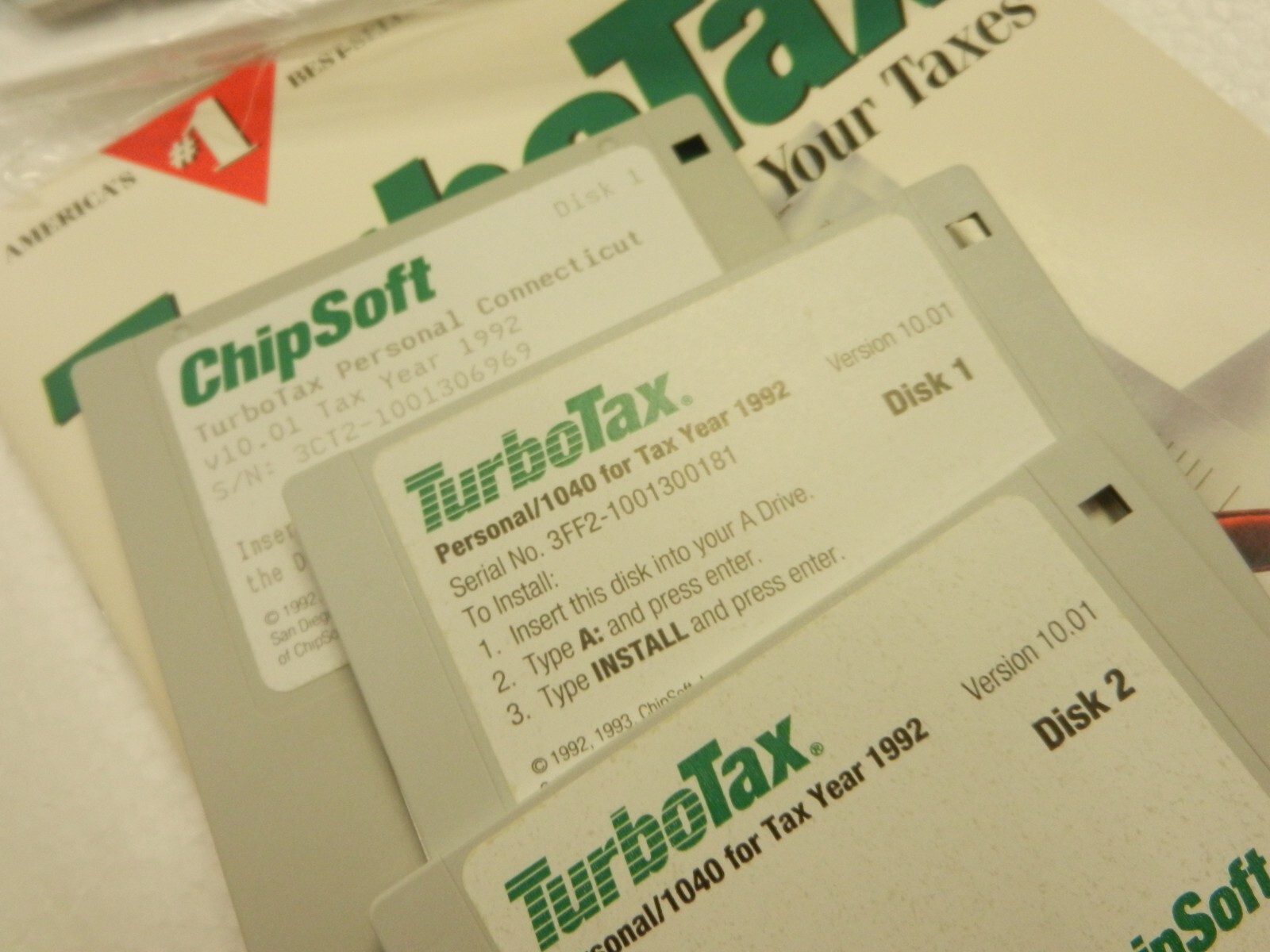 TurboTax 1992 Personal/1040 3.5 and 5-1/4 floppy disks VER 10.0