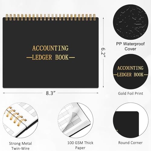 Accounting Ledger Book A5 Horizontal Ledger Books for Small Business Black