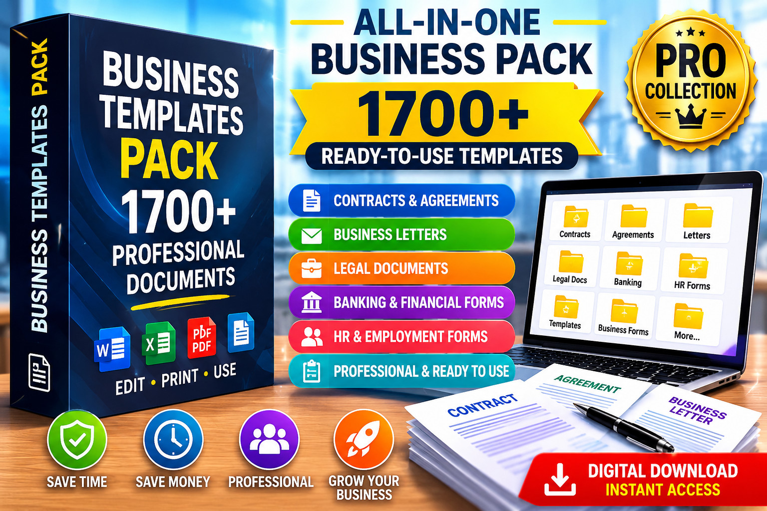 Business Templates Pack 1700 Contracts Letters Legal Docs Home & Business PRO
