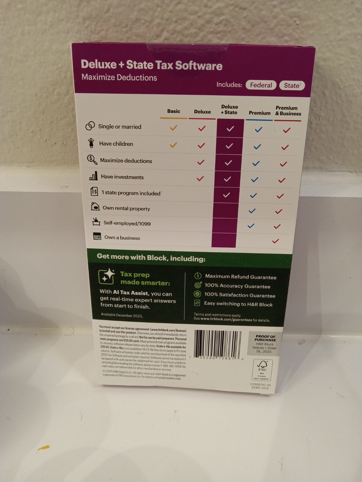 (1) BOX H&R BLOCK 2025 DELUXE + STATE TAX SOFTWARE PC/MAC DOWNLOAD